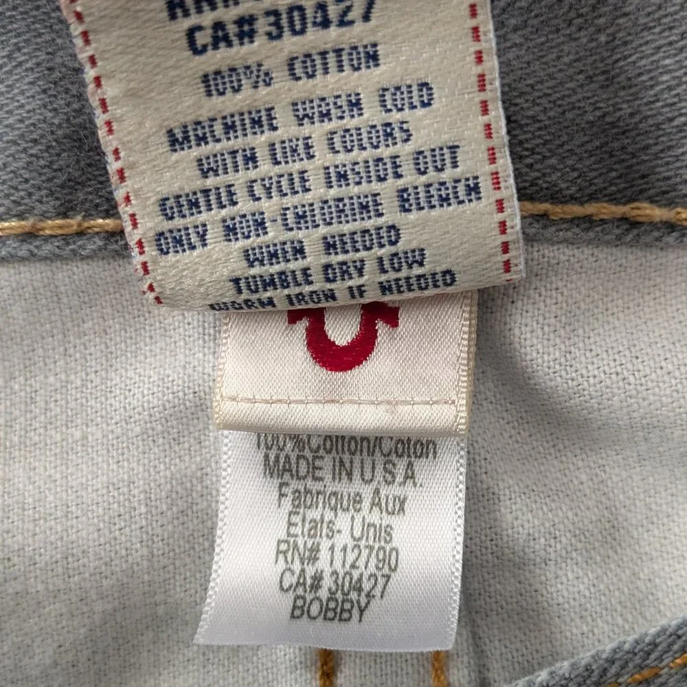 True Religion Men's Bobby Straight Relaxed Grey Crisp Wash Size 33